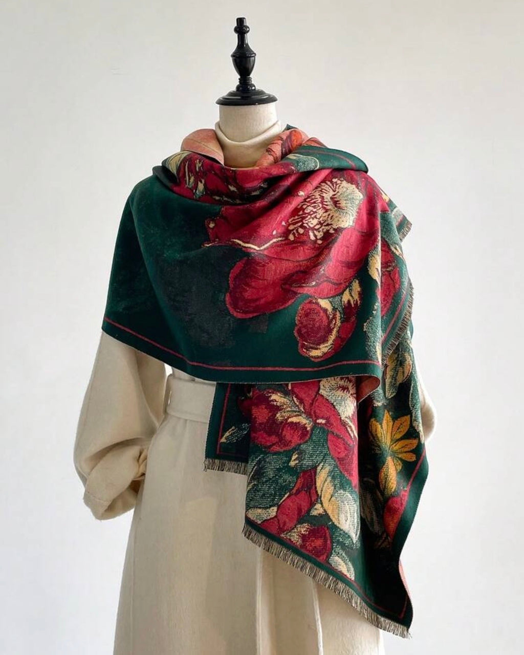 Vintage Green Flora Jacquard Scarf