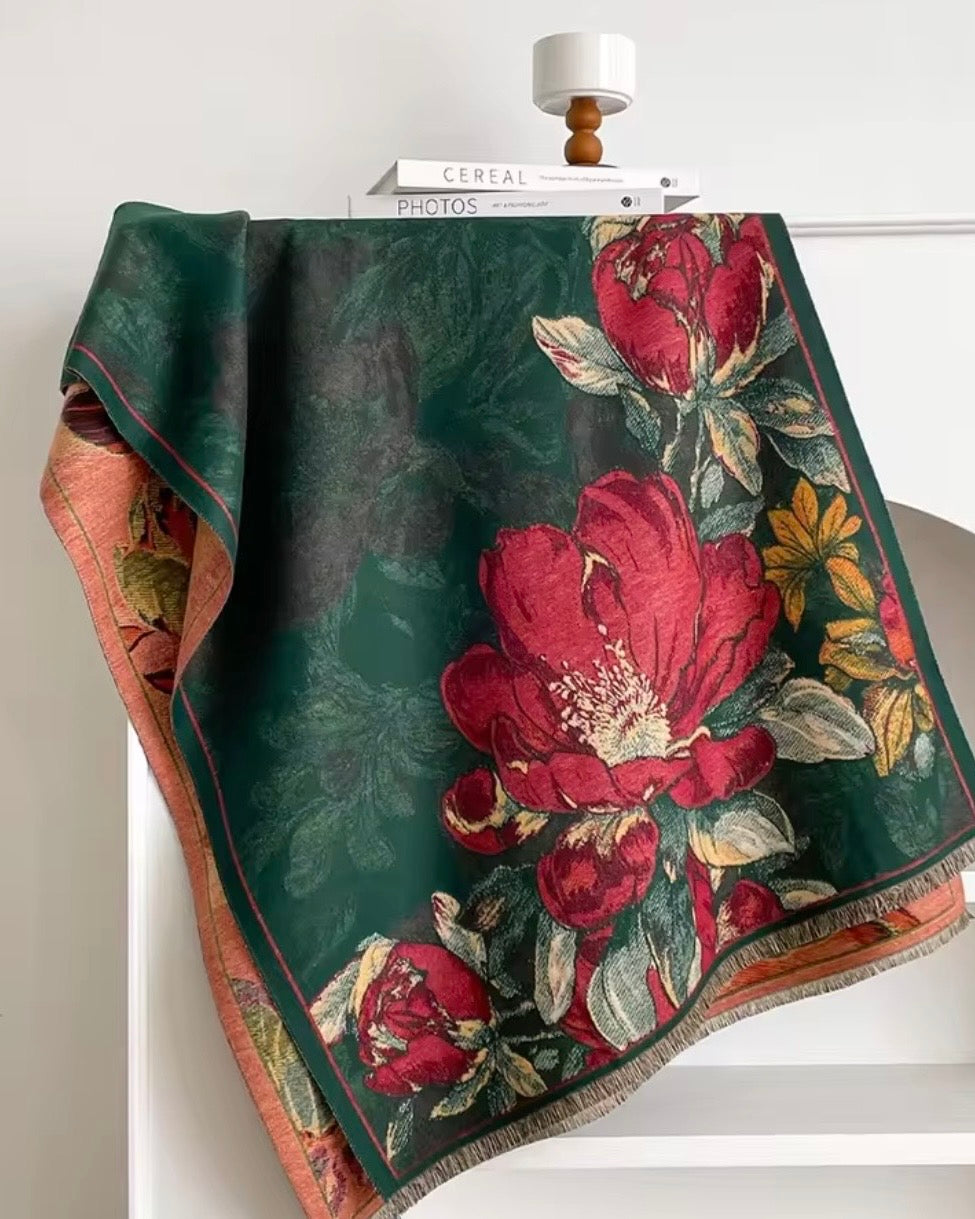 Vintage Green Flora Jacquard Scarf