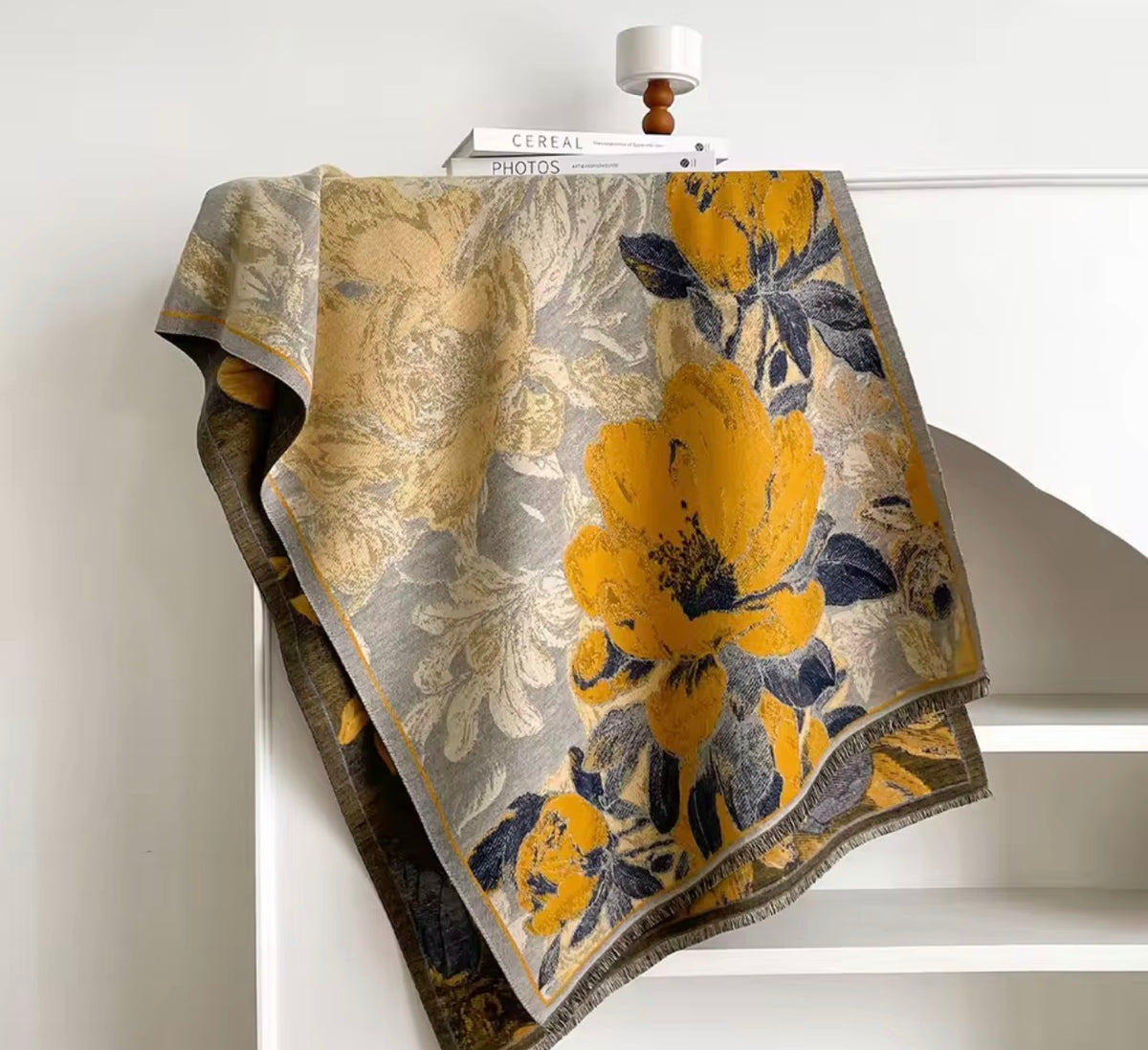 Vintage Yellow Flora Jacquard Scarf