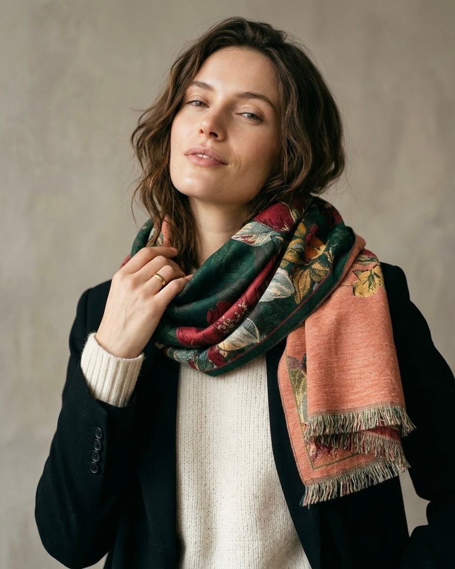 Vintage Green Flora Jacquard Scarf