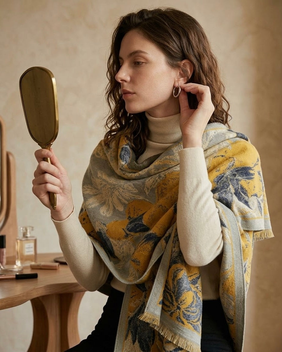 Vintage Yellow Flora Jacquard Scarf