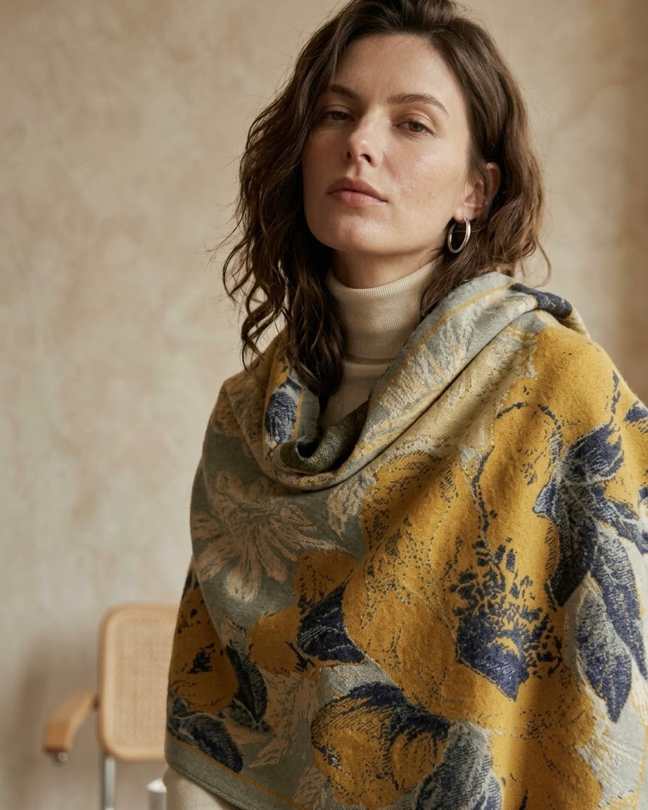 Vintage Yellow Flora Jacquard Scarf