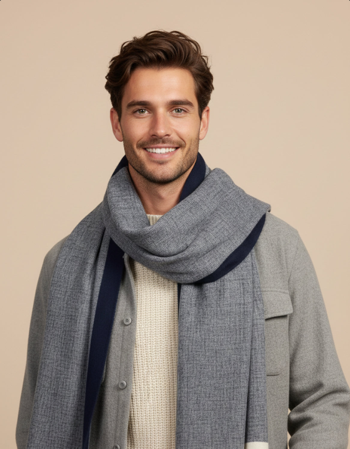 Navy & Cream Block Scarf