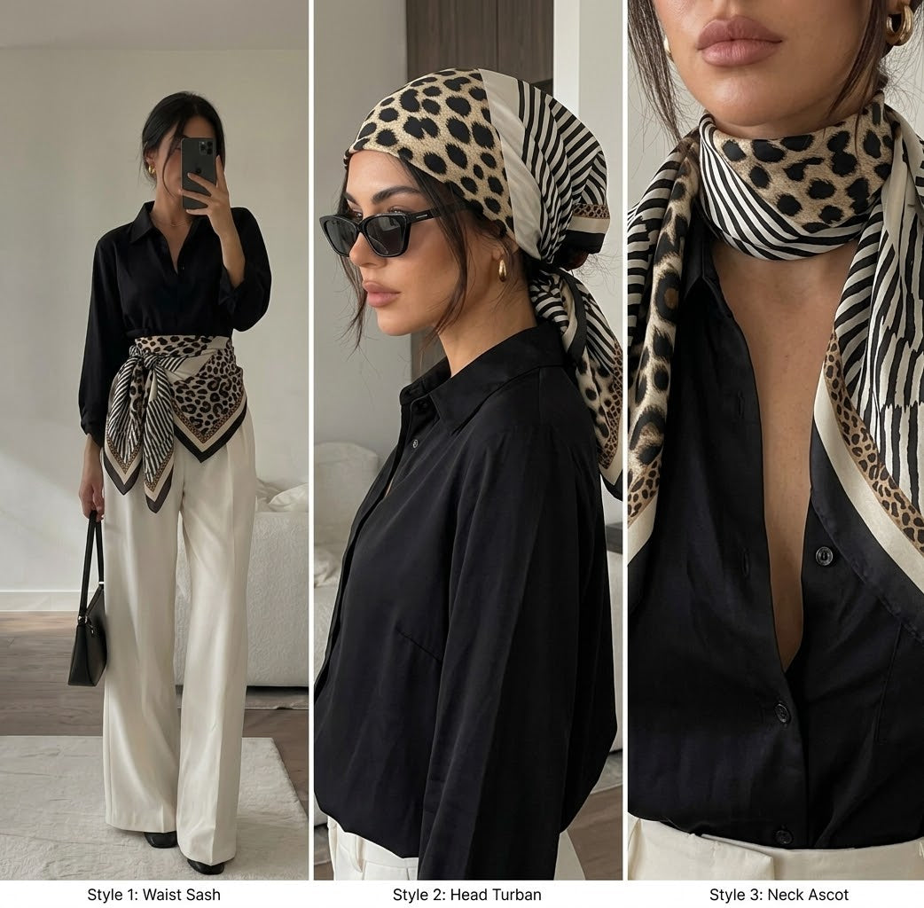 The Golden Leopard silky headscarf