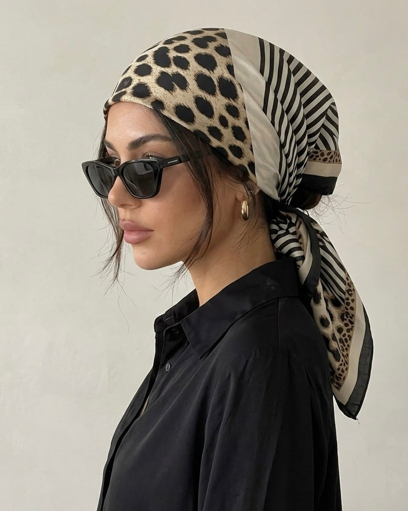 The Golden Leopard silky headscarf