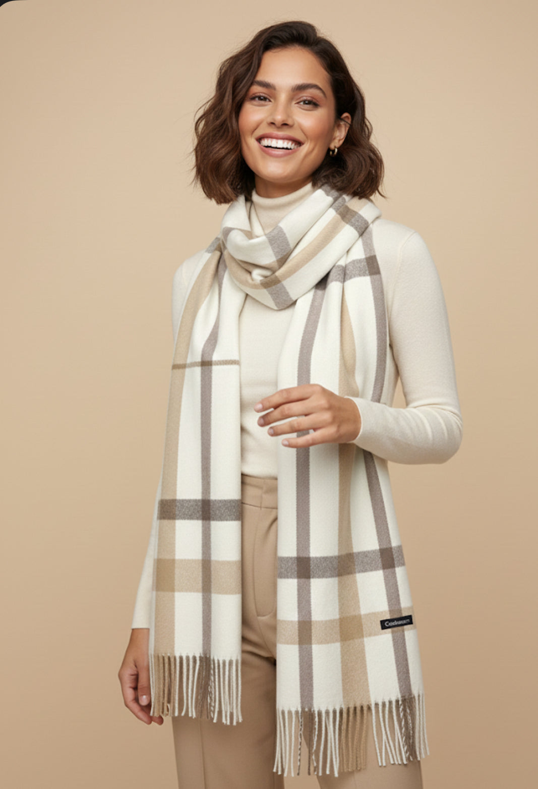 Cream & Taupe Check Scarf