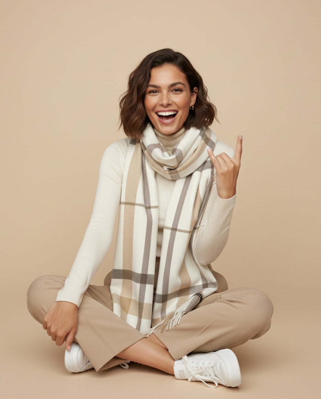 Cream & Taupe Check Scarf