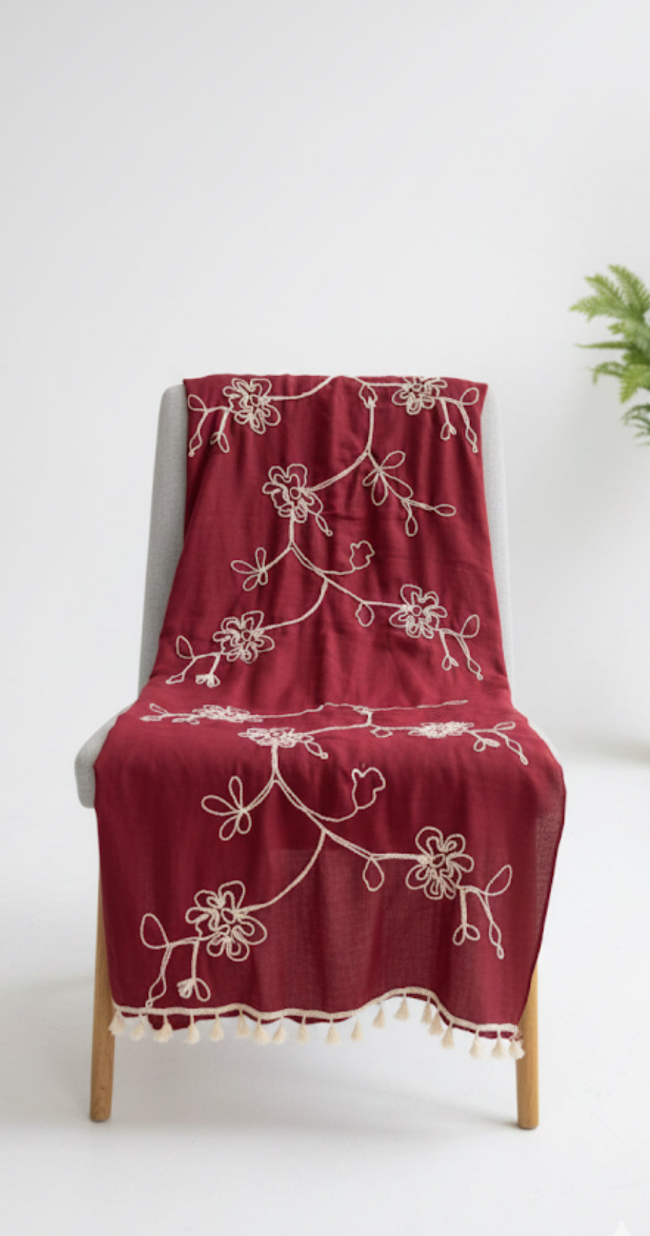 Crimson Bloom Embroidered Scarf