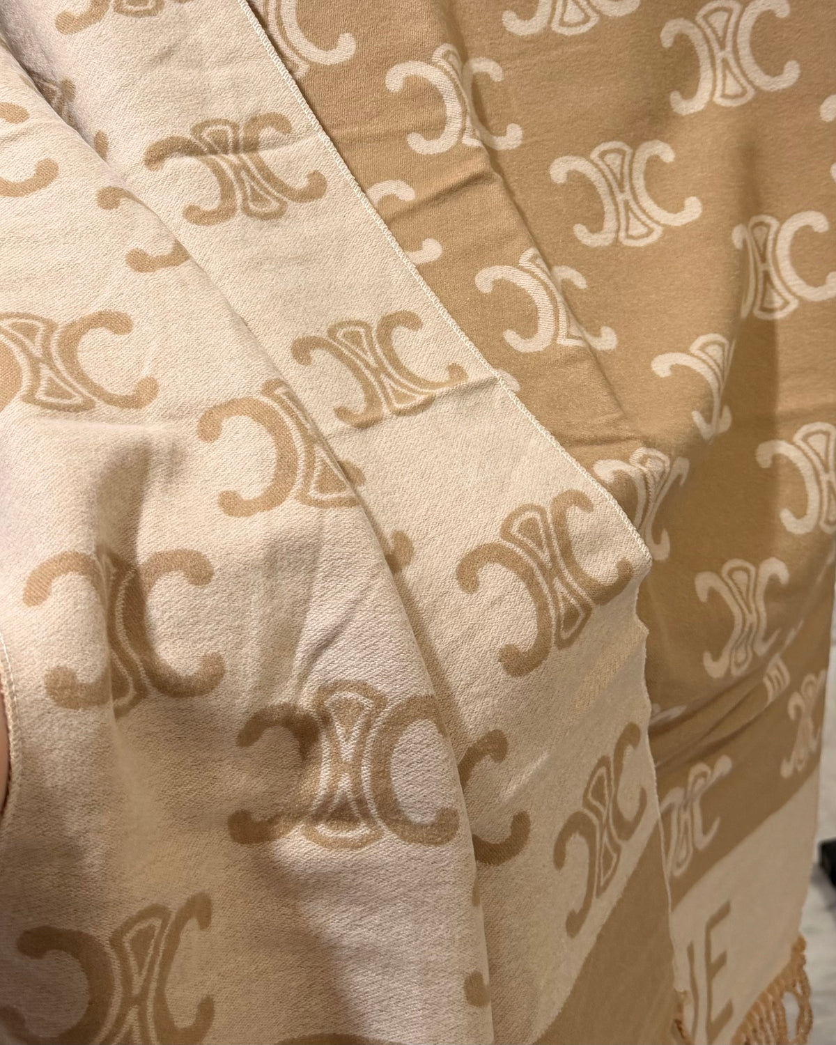 CELINE Chic Beige Fringe Scarf