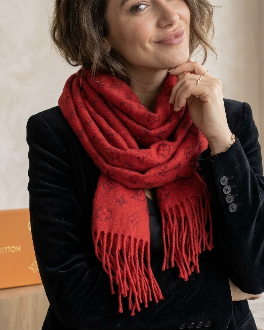 Louis Vuitton Heritage Red Tassel Classic Shawl