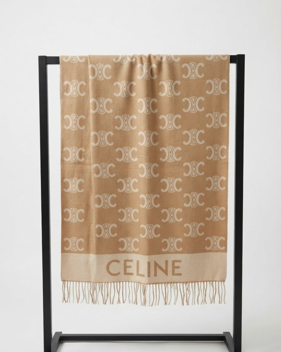CELINE Chic Beige Fringe Scarf
