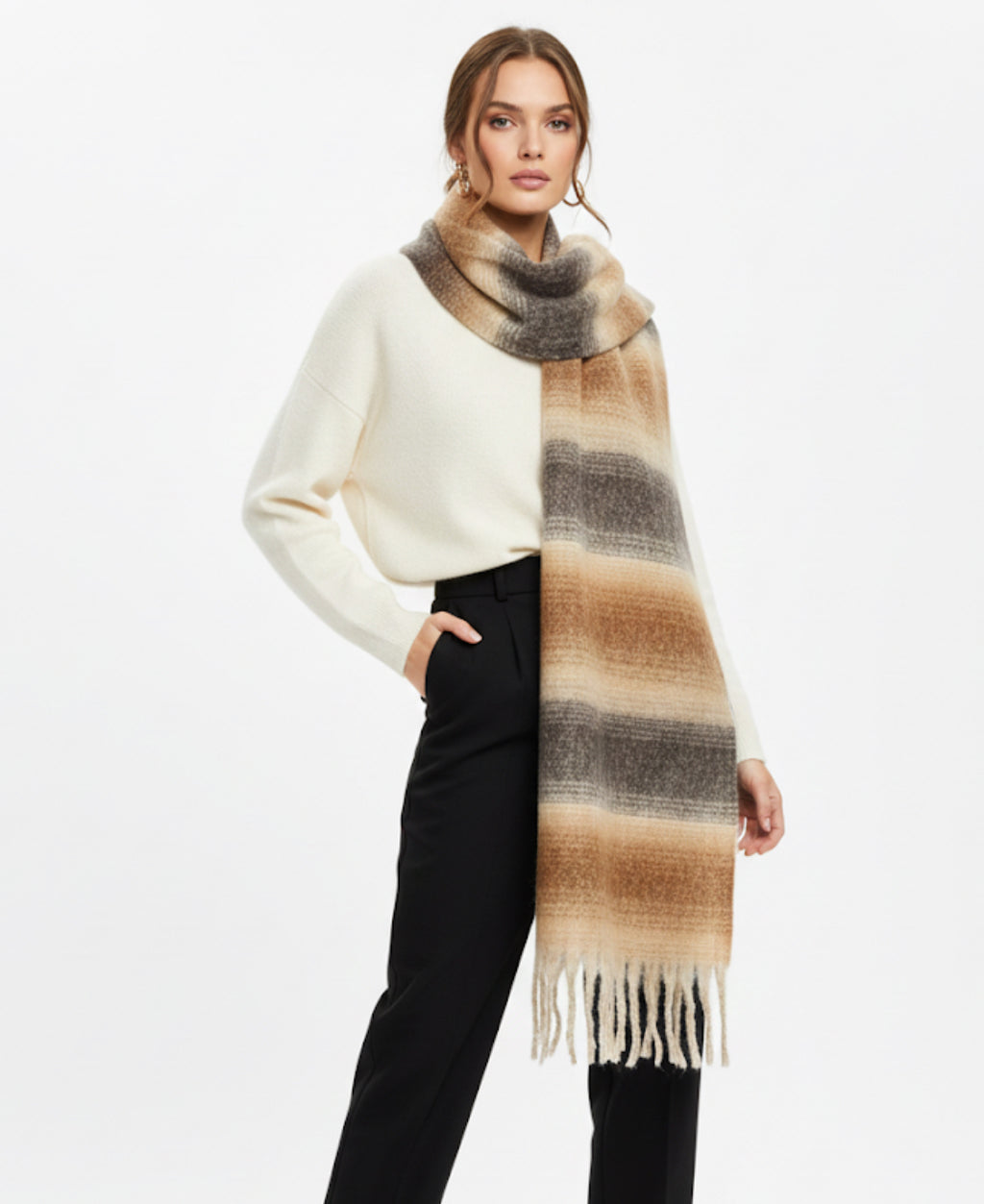 The Latte Brown Striped Scarf