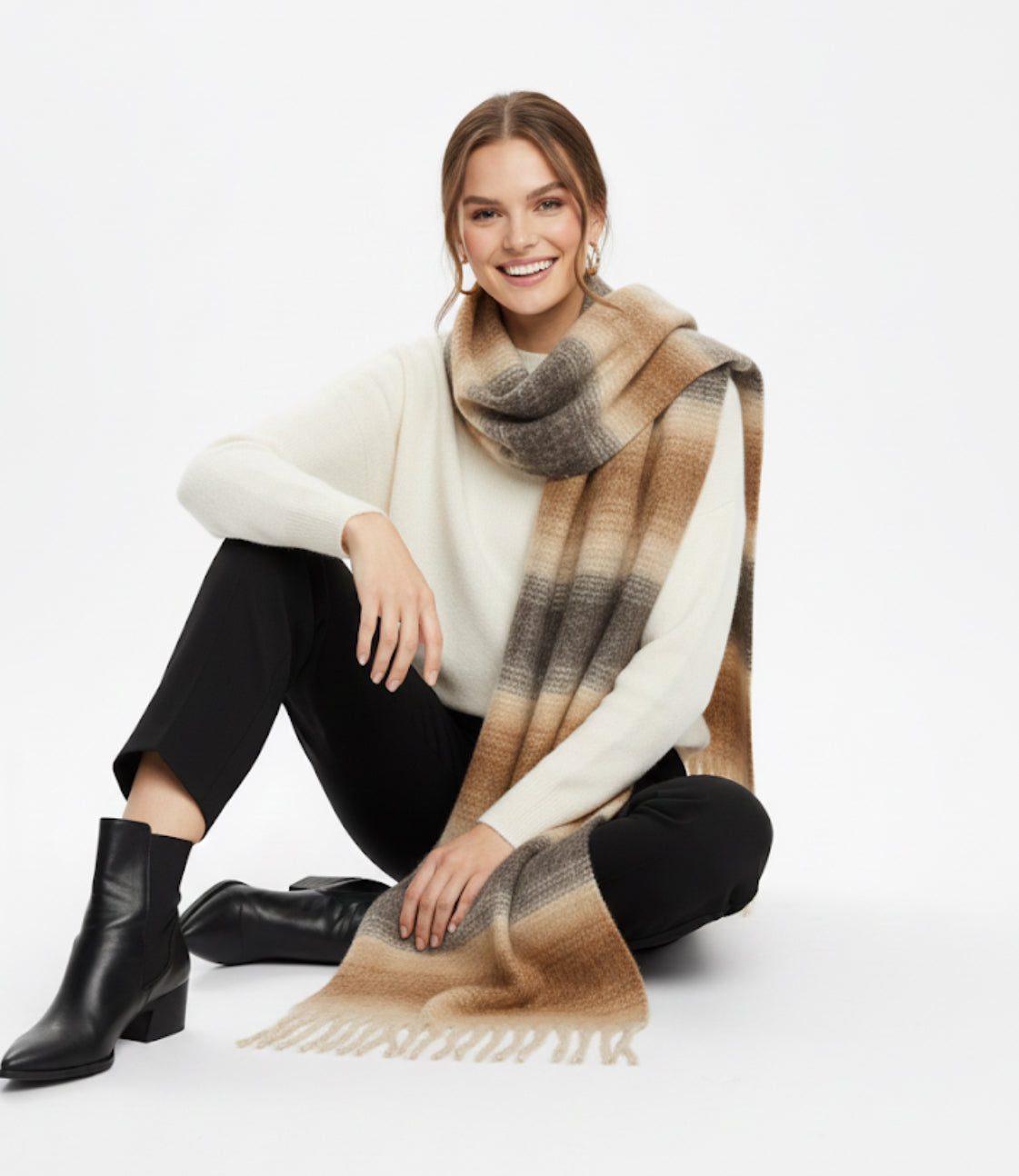 The Latte Brown Striped Scarf