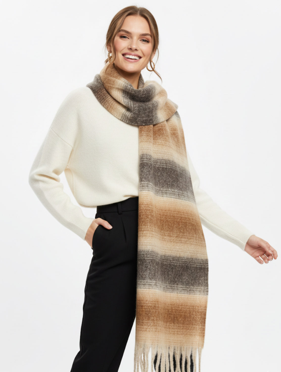 The Latte Brown Striped Scarf