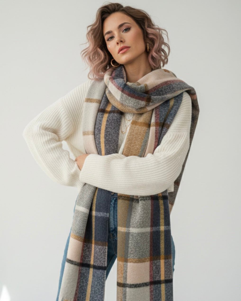 Cosy Plaid Fluffy Scarf