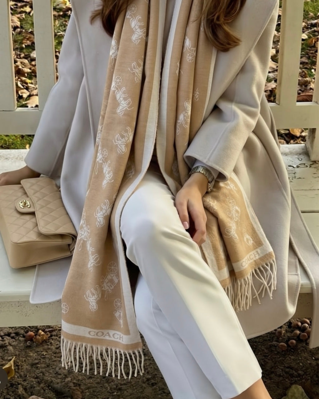 COACH Camel & Cream Classic Scarf