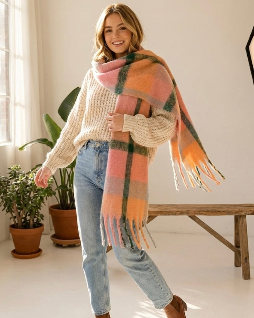 Peachy Keen Plaid Scarf