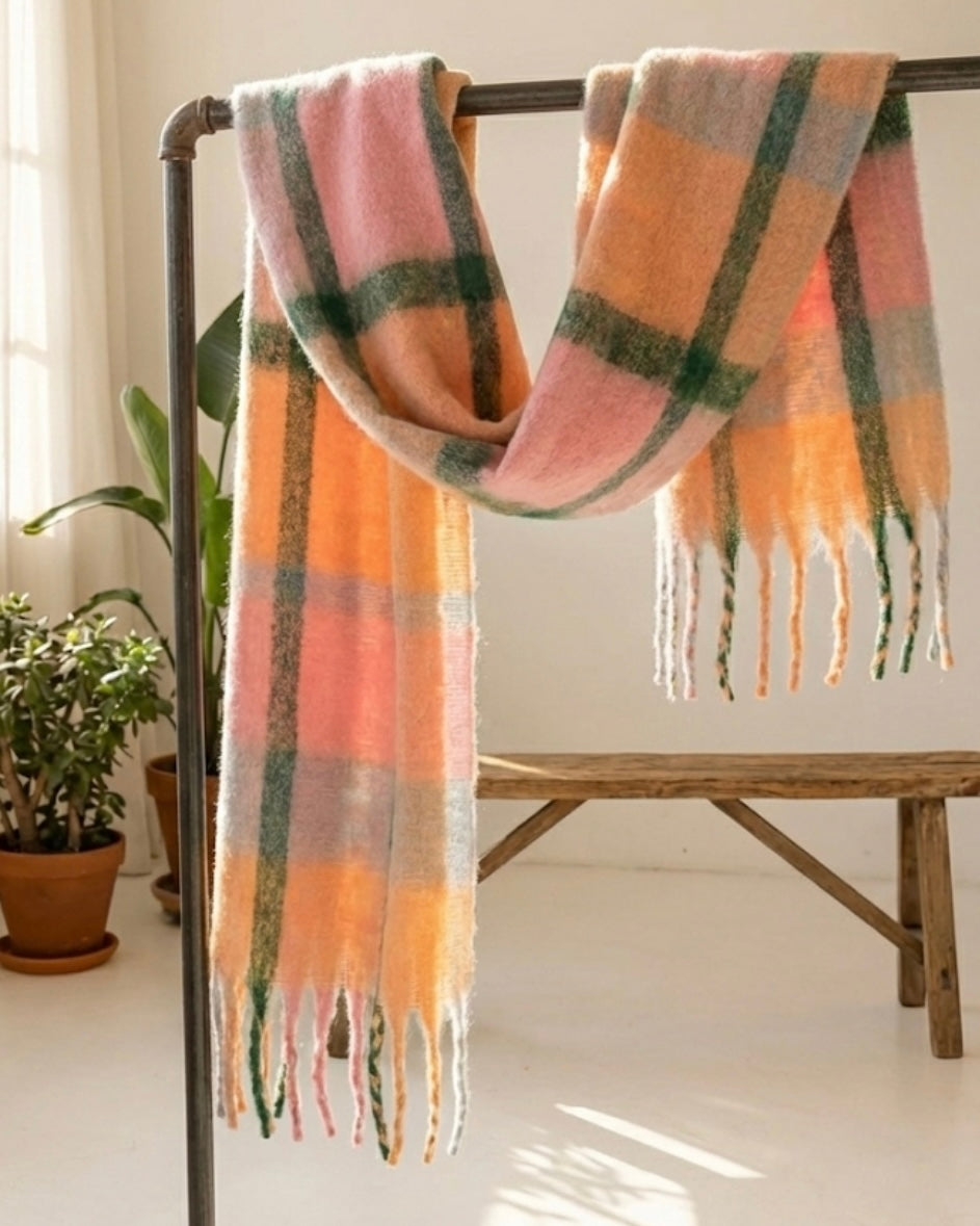 Peachy Keen Plaid Scarf