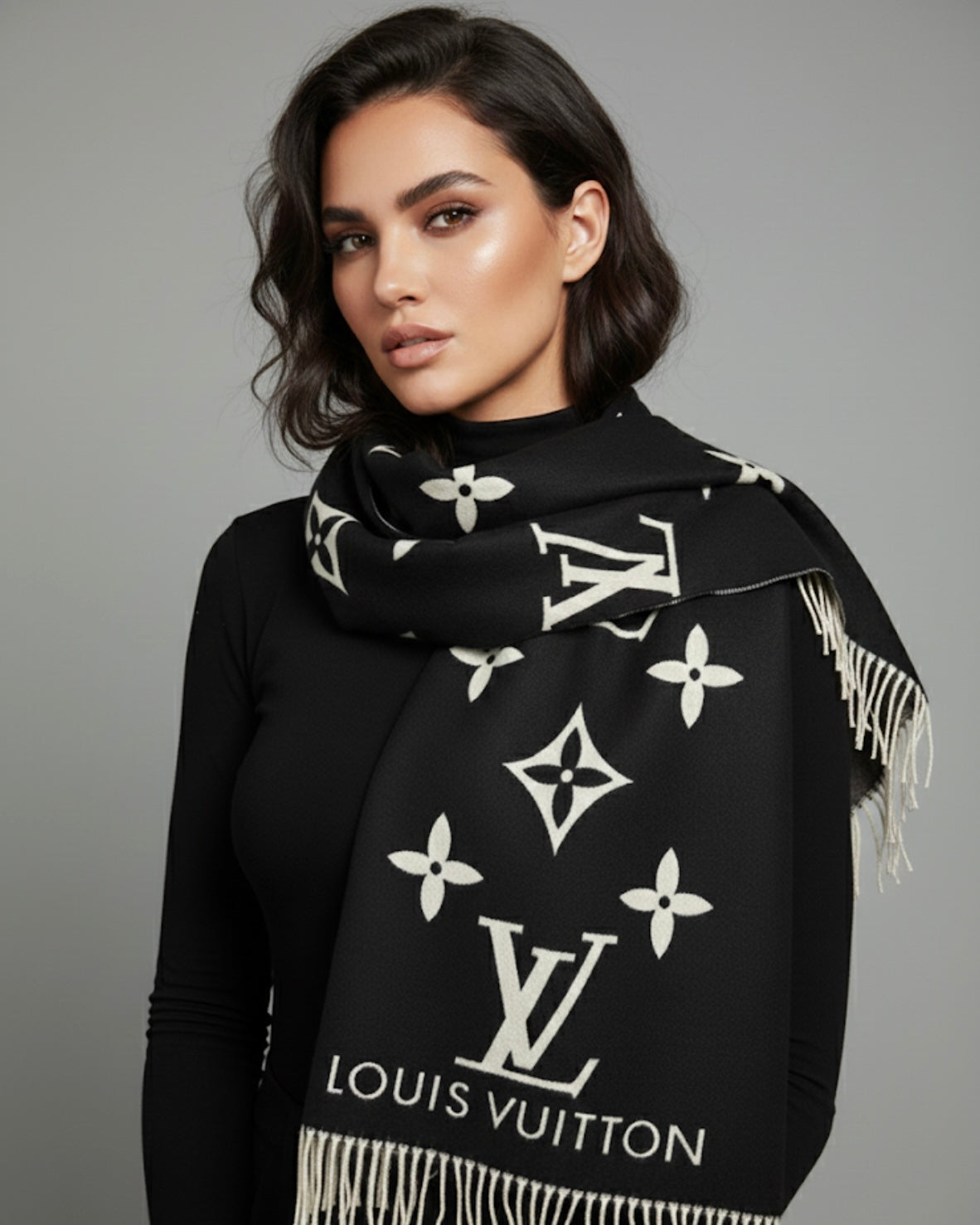 Louis Vuitton Black White Monochrome Scarf