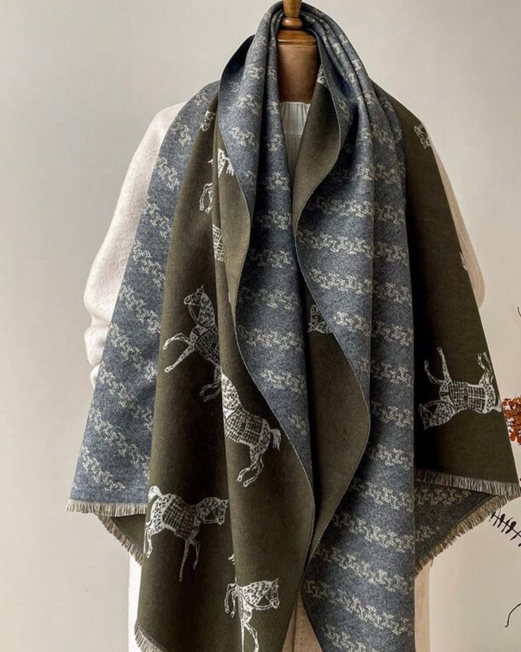 Olive Green Autumnal Rider Scarf