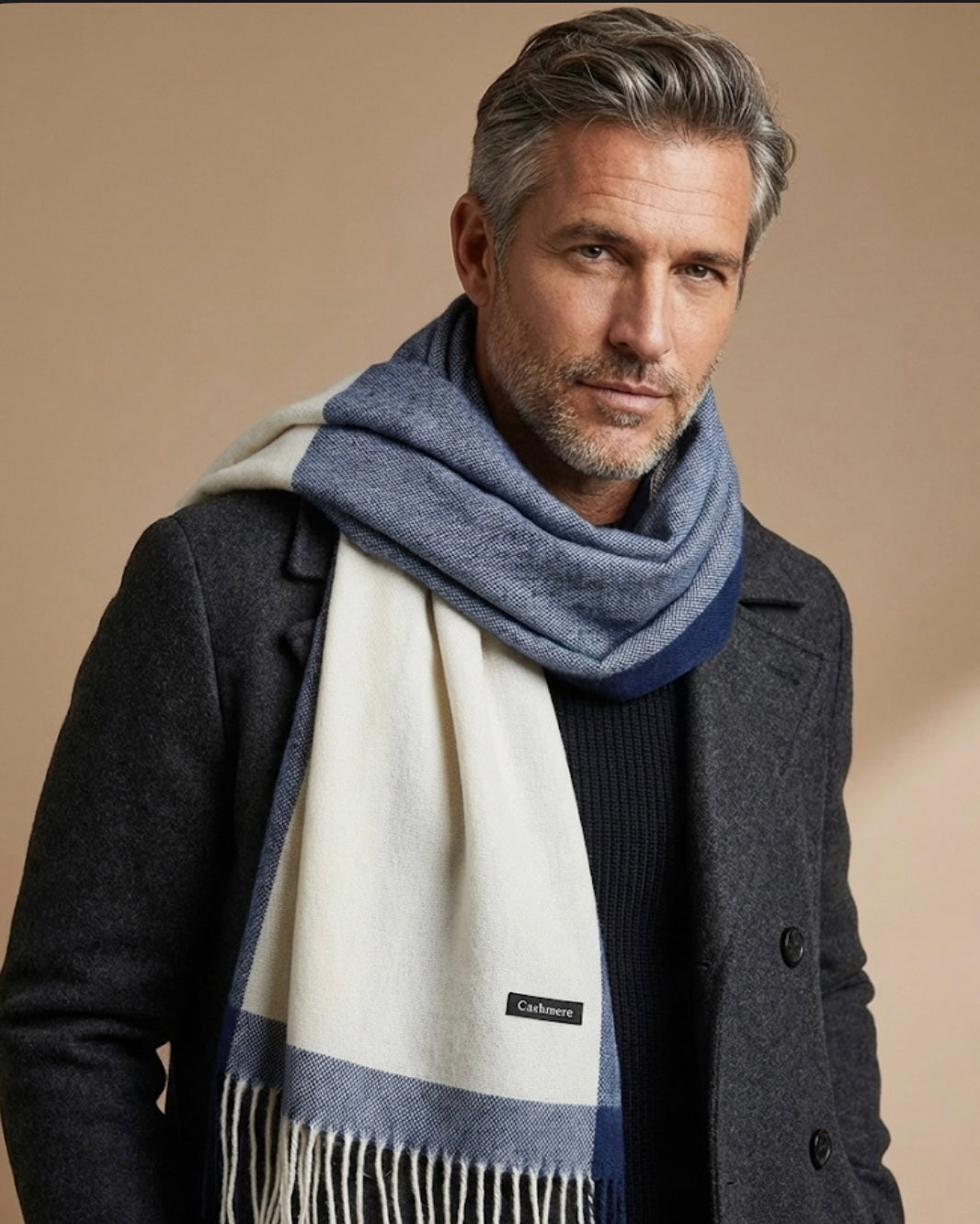 Navy & Cream Block Scarf